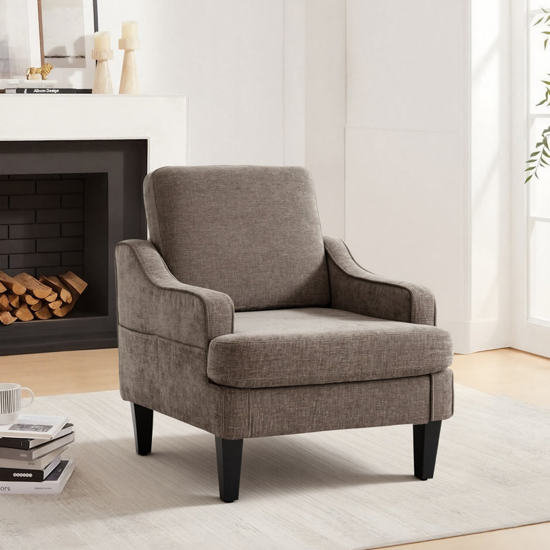 Fauteuil d'appoint rembourré en chenille Mordern And Chic Design, Brun