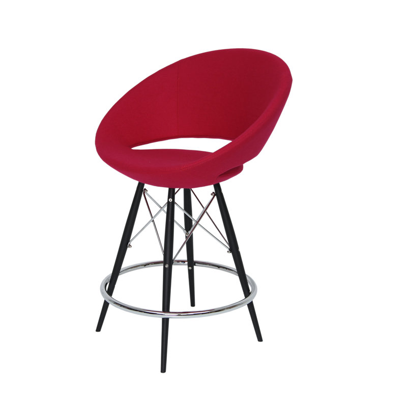 Crescent 24" Counter Stool, Black Tubes/Chrome Wires, Red/Polyester Blend