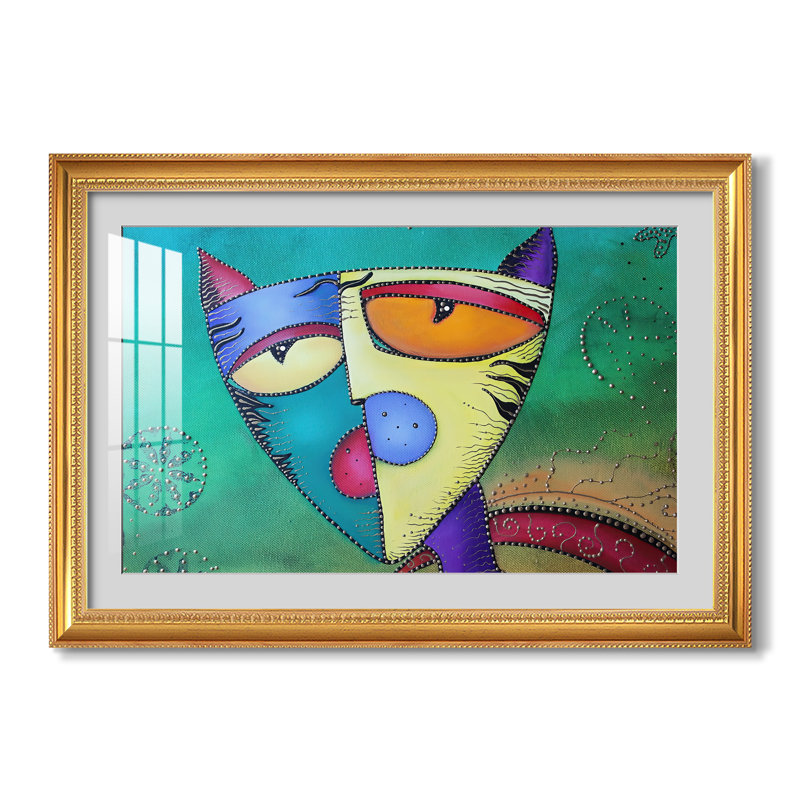 Chat céleste - Laura Barbosa - Impression encadrée sur mesure, Dimensions intérieures 24 po x 34 po, Or florentin perlé