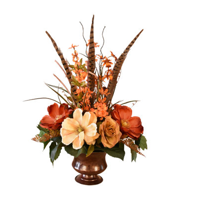 Faux Silk Magnolia, Peony Arrangement in Vase