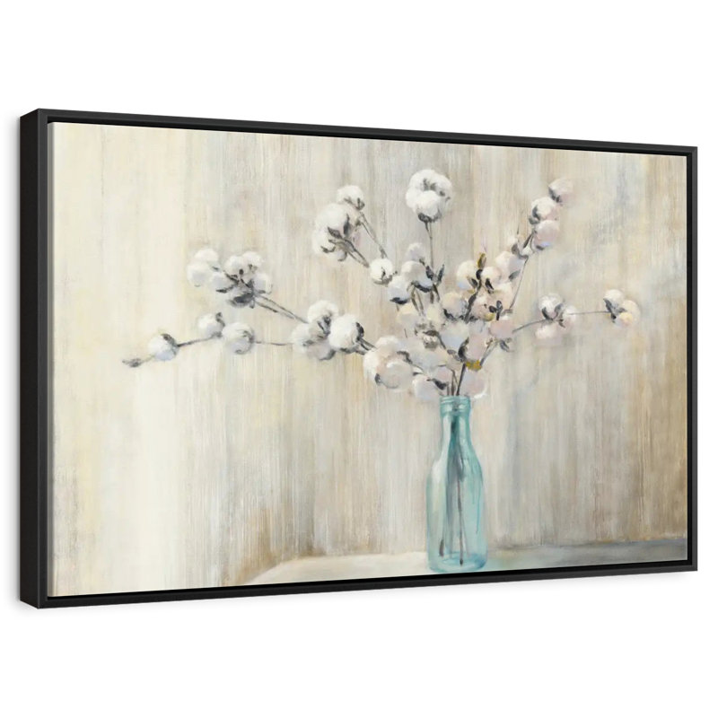 Bouquet de coton, 46 po x 31 po, Cadre flottant noir