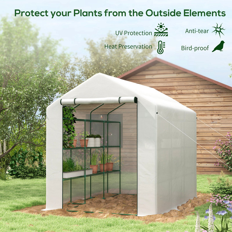 Outsunny Walk-In Greenhouse For Flowers, Vegetables, 82.75''H x 95.25''W x 70.75''D, White