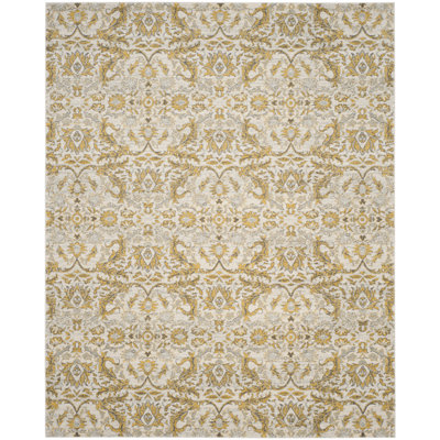 Adie Damask Ivory/Gold Area Rug