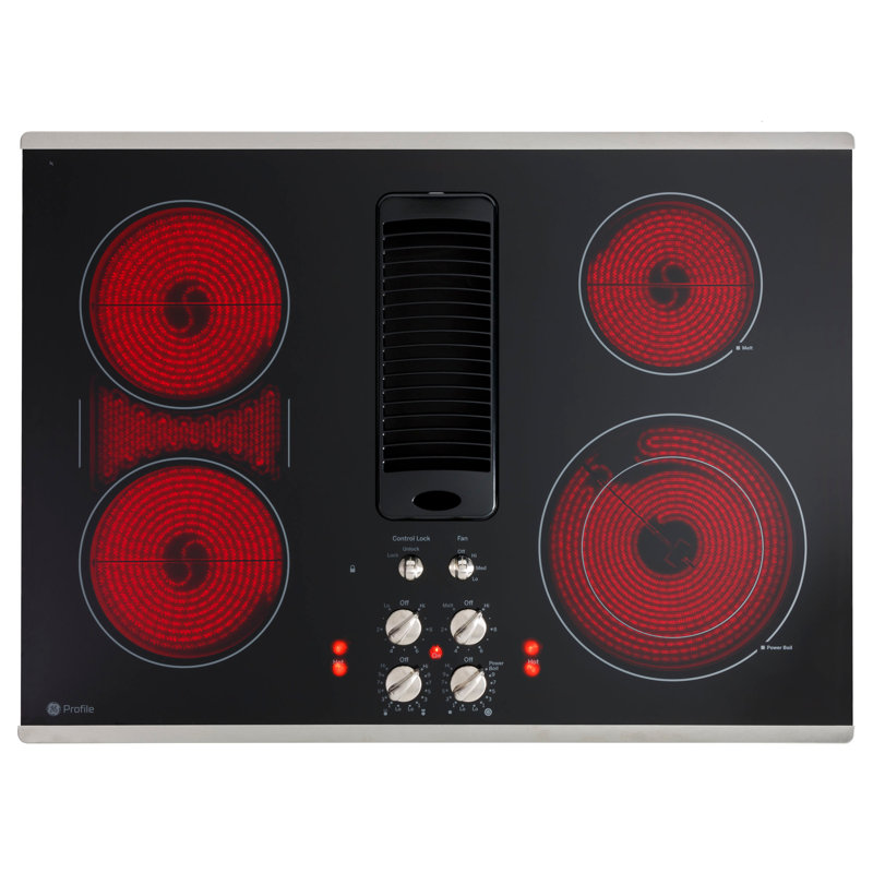 Downdraft Electric Cooktop, Black/Stainless Steel, Stainless Steel