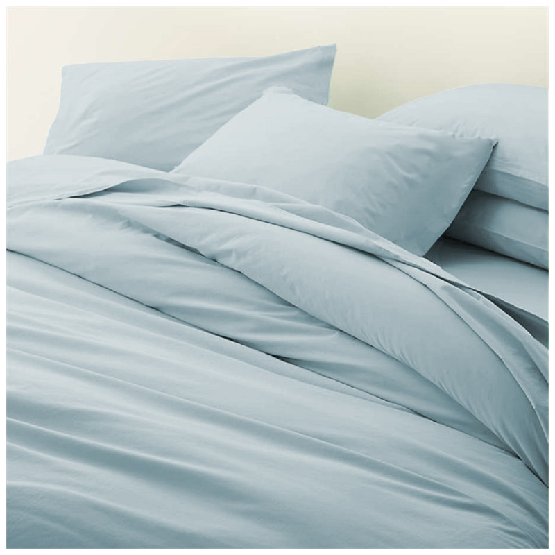 200TC Cotton Percale Solid Duvet Cover Set, Light Blue, Full Duvet Cover