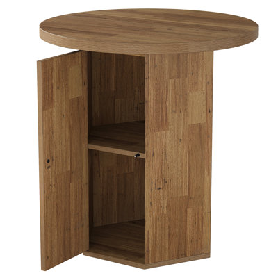 31.5" Round Bar Cabinet Table with Hidden Storage Door