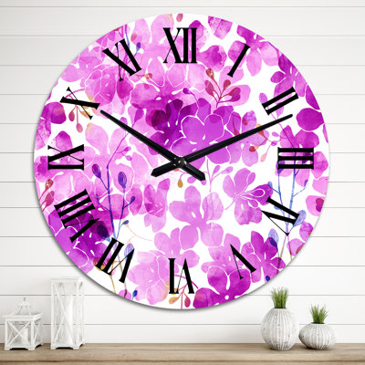 Fuchia lilas et branches - Horloge murale à motif