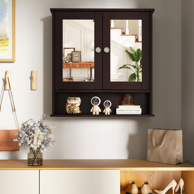 W H Medicine Cabinet Mirror, Espresso Wood