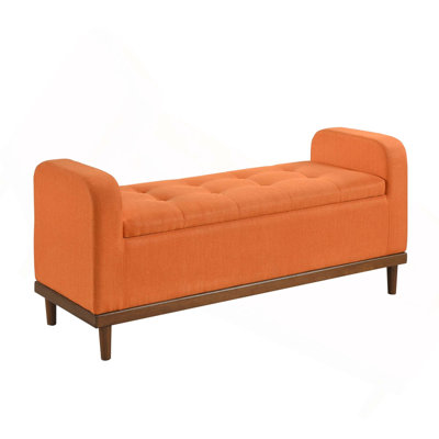 Mid-Century Modern Lift Top Upholstered Tufted Storage Bench With Foam Cushioned Seat And Interior Storage