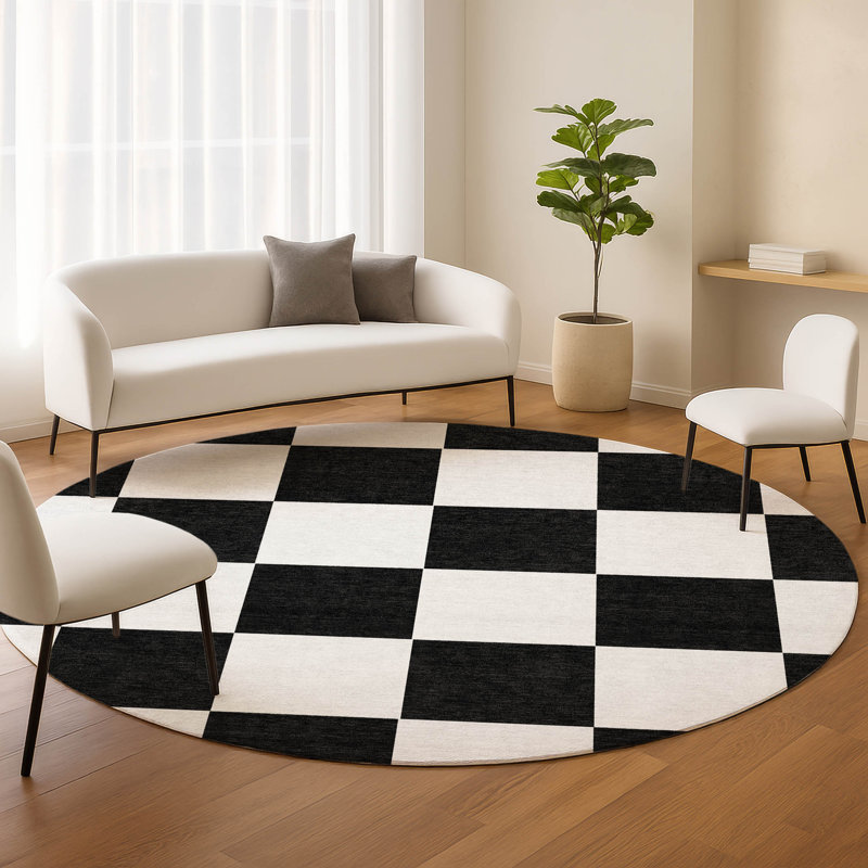 Machine Washable Indoor/Outdoor Micelotta ACN2345 Geometric Rug, Round 8'