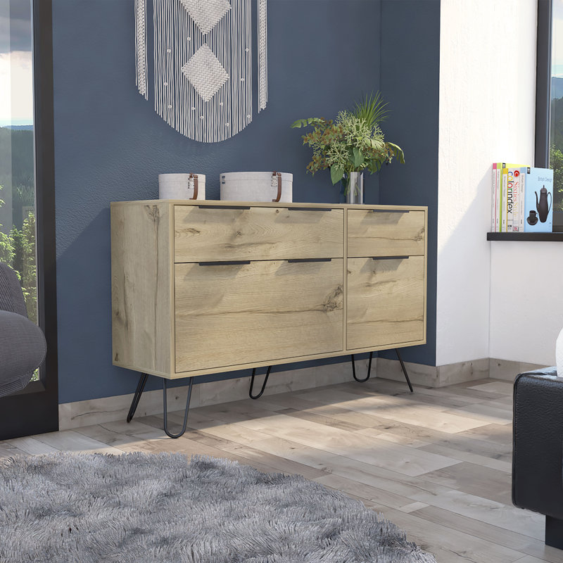 47" Natural Wood Four Drawer Double Dresser
