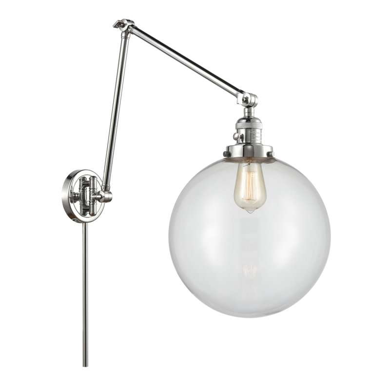 Bras pivotant à intensité variable à 1 lumière Maxwell, Transparent, Chrome poli, H 34 po x l 12 po x P 34 po