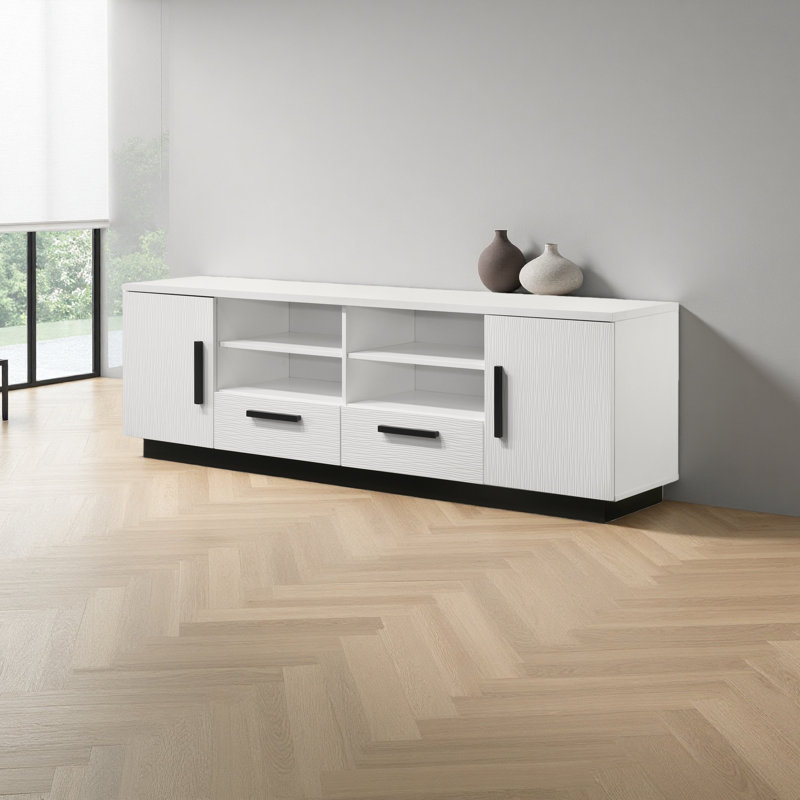 70.5" White Finish TV Stand With Drawers