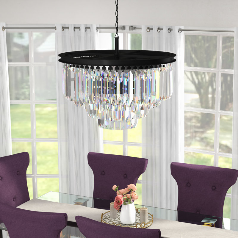 Lustre à niveaux unique 17 lumières Yazmin, Transparent, Noir mat