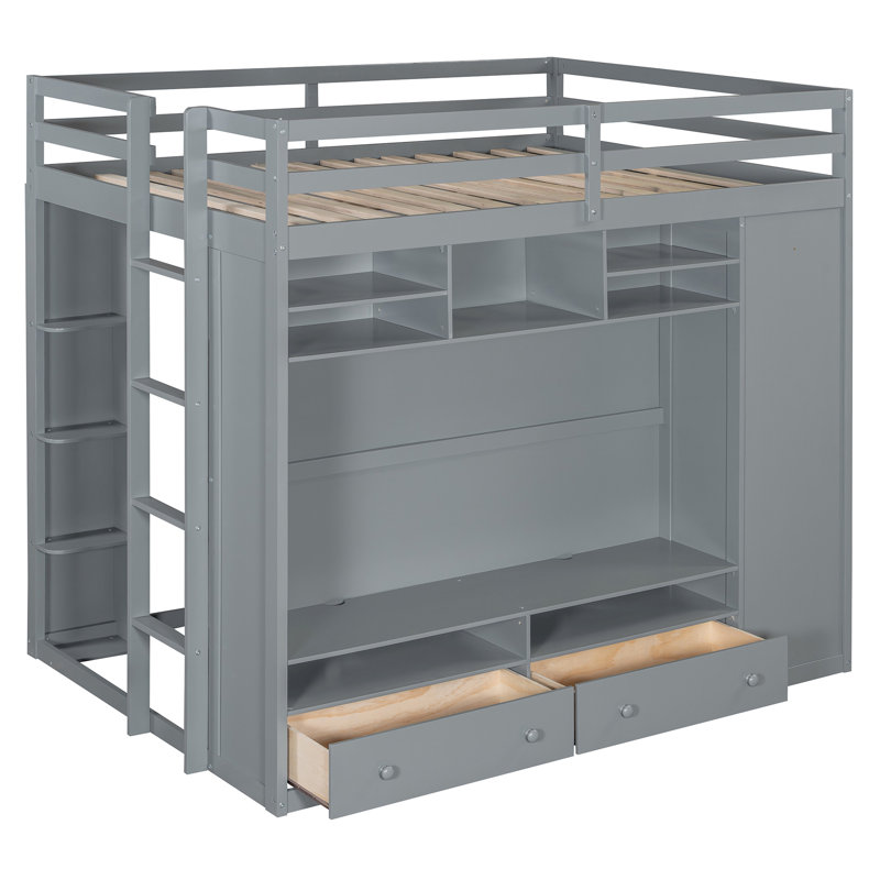 Loft Bed With Drawers, Gray