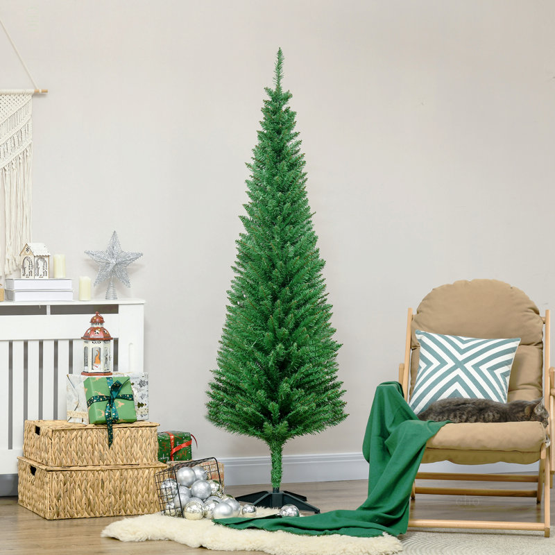 Arbre de Noël artificiel 6 pi avec arbre de Noël mince 6 pi avec 390 branches réalistes et base en plastique, Vert