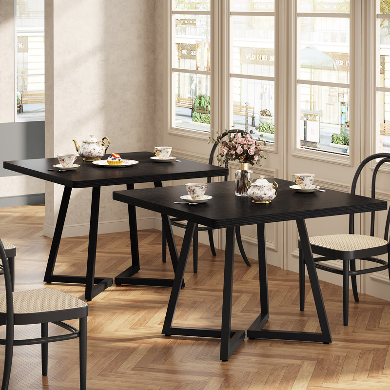 Square Dining Table, 31.5" Industrial Dinner Table, Black, Black