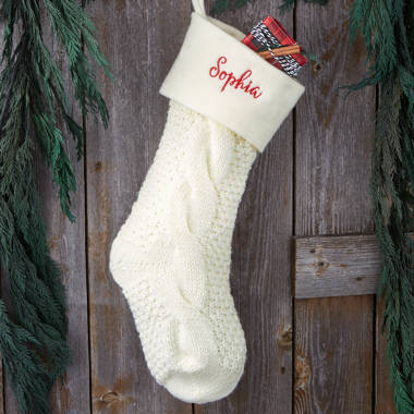 Ivory 20 Inch Cable Knit Christmas Stockings with Faux Fur Cuff  Personalized with Cutout Wood Name Tag Custom Family Holiday 2022