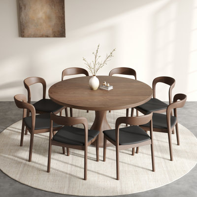 5/7 Pieces Modern Farmhouse Round Solid Wood Dining Table Set With Kitchen Upholstered Chairs For 4/6 — Life Grows Upward