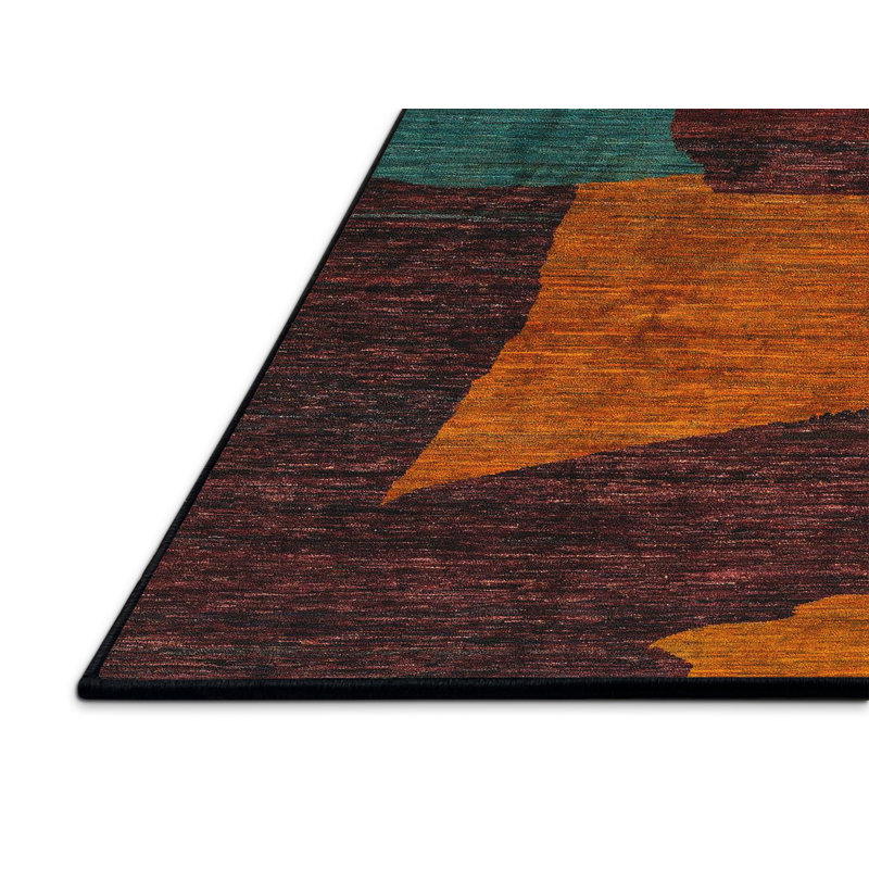 Tapis abstrait brun / bleu / noir Monyae, Rectangle 5 pi x 7 pi