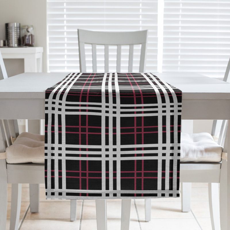 Paid Polyester Table Runner, 90" L x 16" W, Black/Red/White