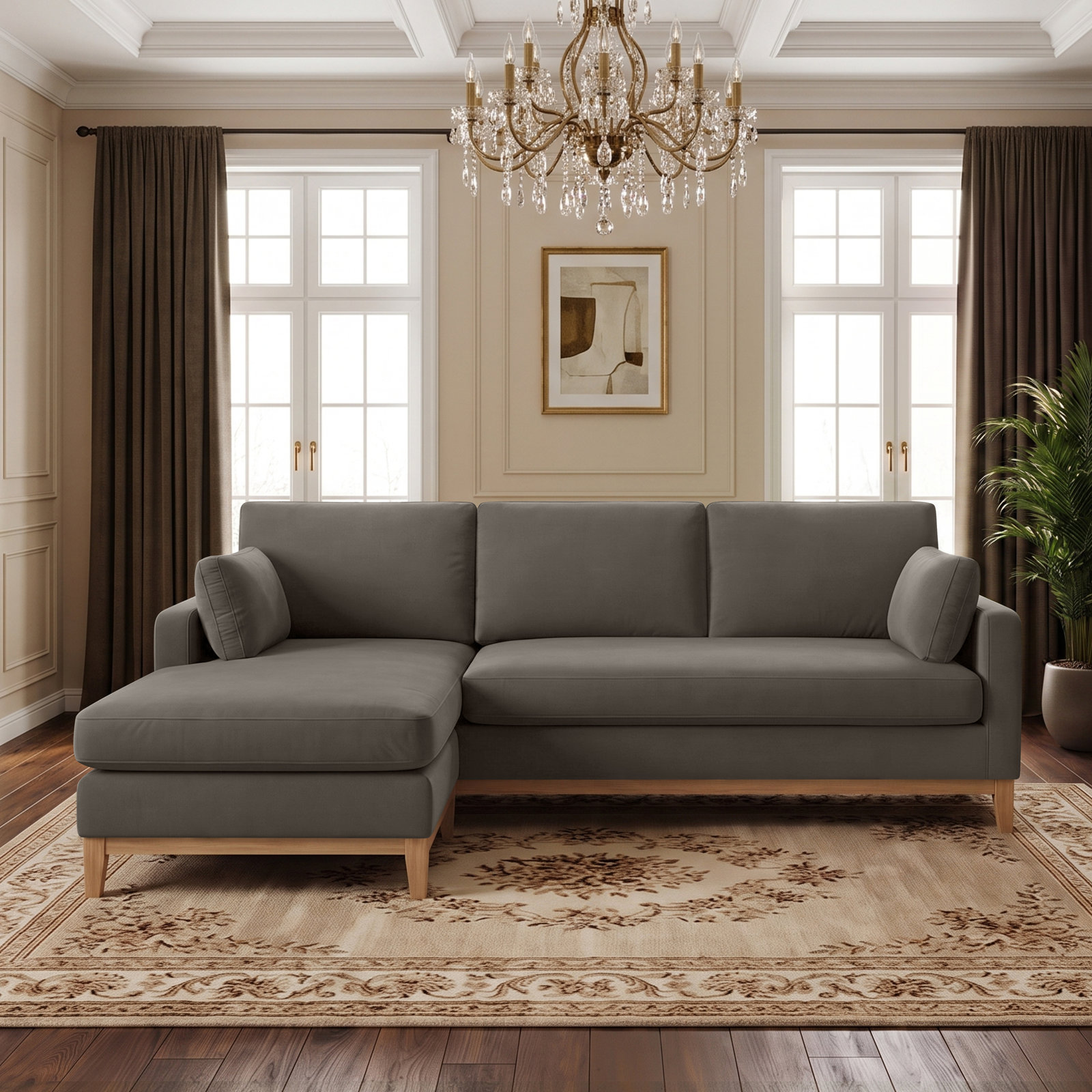 Upholstered L-Shaped Sectional Sofa, Java Velvet