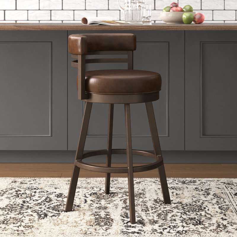 Belvie Swivel Upholstered Counter Stool, Sun Bronze, Dark Brown, Counter Stool (26" Seat Height)