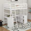Lit mezzanine simple avec tiroirs, armoire, tablettes et bureau, lit mezzanine en bois avec bureau