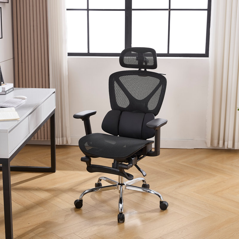 Chaise de bureau multifonctionnelle en filet, chaise de bureau pratique avec appui-tête réglable, soutien lombaire, accoudoirs et repose-pieds