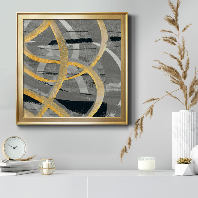 «Gray Dance II», art textuel sur toile, Or, H 17,5 po x l 17,5 po x P 1,5 po