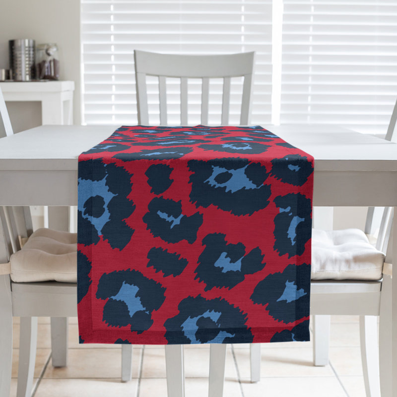 Animal Print Table Runner, 72" x 16", Red/Dark Blue/Blue