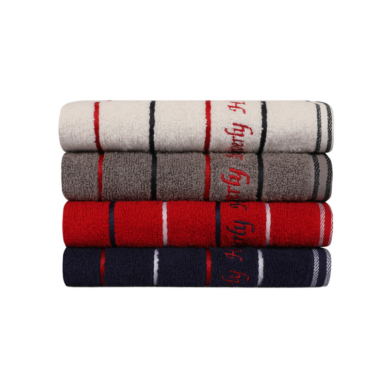 Ensemble de serviettes 4 pièces 100% coton, Blanc / bleu foncé / rouge / gris