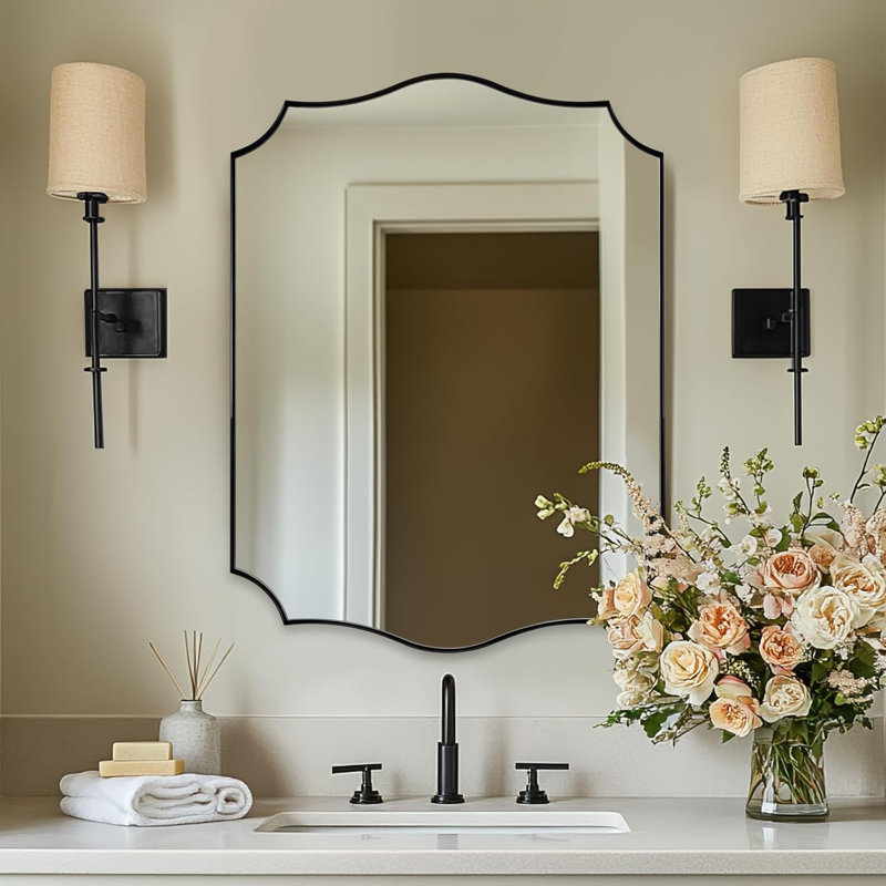 Miroir de salle de bain Anayalee Cadre en acier inoxydable, 36 po x 24 po, Noir mat