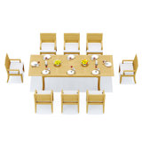 8 Seats 9 Pcs Grade-A Teak Wood Dining Set: 118" Double Extension Rectangle Table And 8 Atnas  Arm Chairs #11AT2408