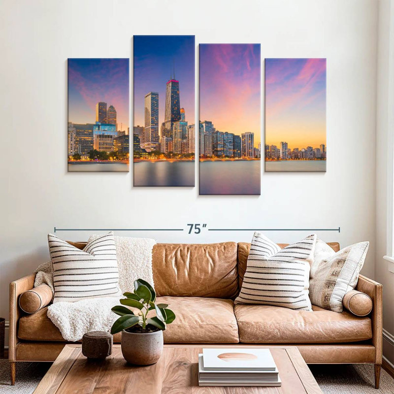 Nicci, Chicago, coucher de soleil, paysage urbain, H 42 po x l 68 po