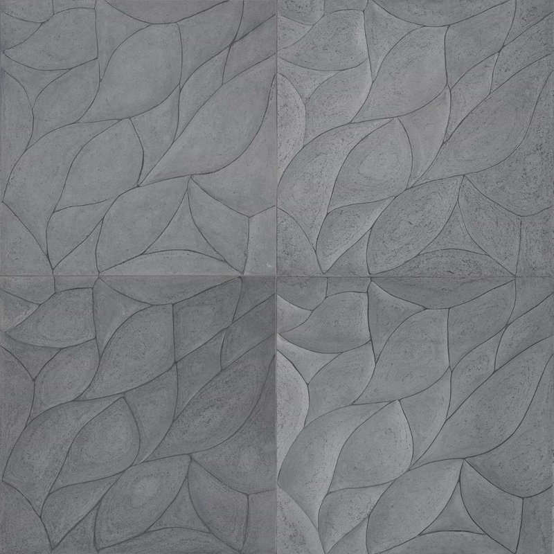 Thalia 18x18 3D Carved Rosette Honed Limestone Tile, Charcoal