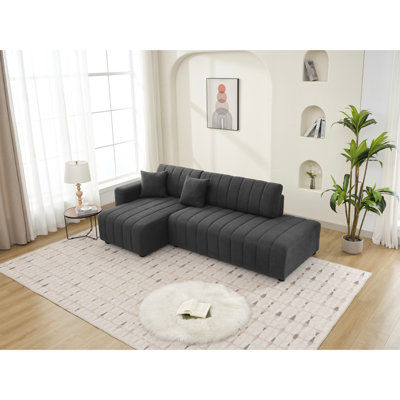 Scandinavian Aesthetic Corner , Dark Gray Wool Upholstered 3 Seat, Precision Button Tufting, Reversible And Modular For Modern Home Decor L Shaped With Inspiration, Main Color, Seat Foam Filler,