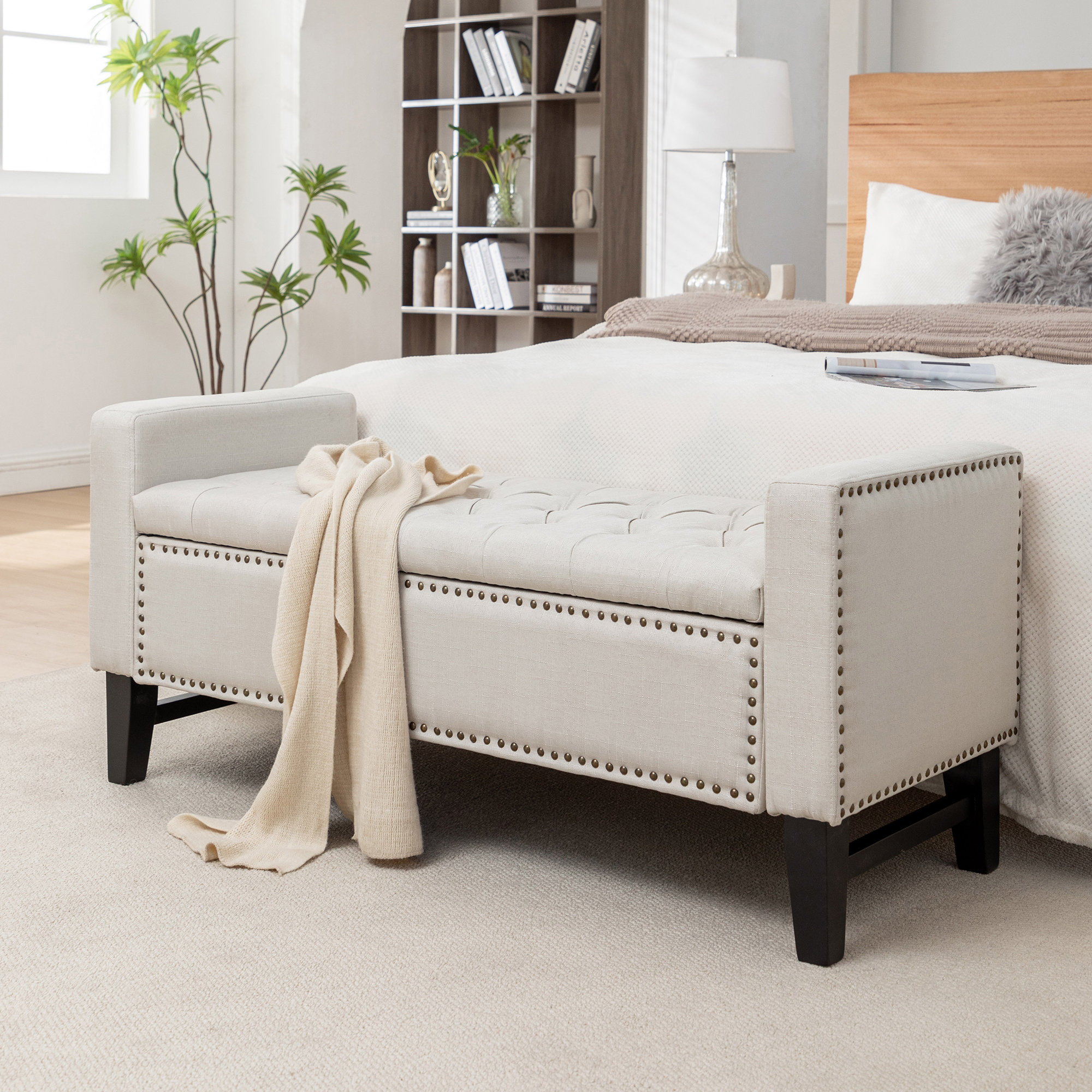 Lark Manor™ Ashawni Fabric Storage Bench with Wooden Legs | Wayfair