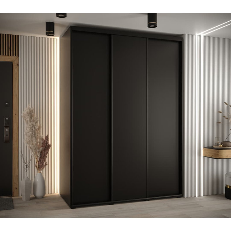 Auniya 3 Door Manufactured Wood Wardrobe, Black