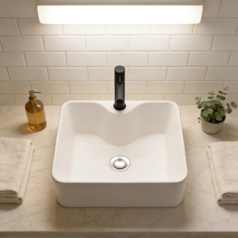 16" x 12" White Vitreous China Compact Rectangular Vessel Bathroom Sink, Above Counter Vanity Sink with 1.75" Drain for Powder Rooms