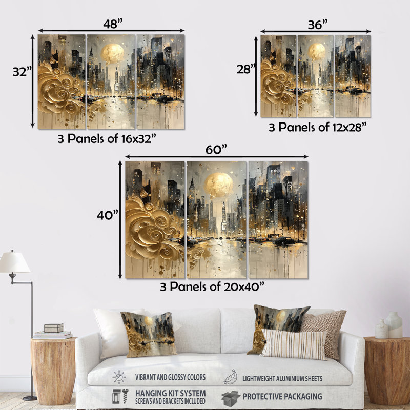 Ensemble de salon Broadway Buzz New York City I - New York City Wall Art, Métal métal, H 32 po x l 48 po x P 1 po