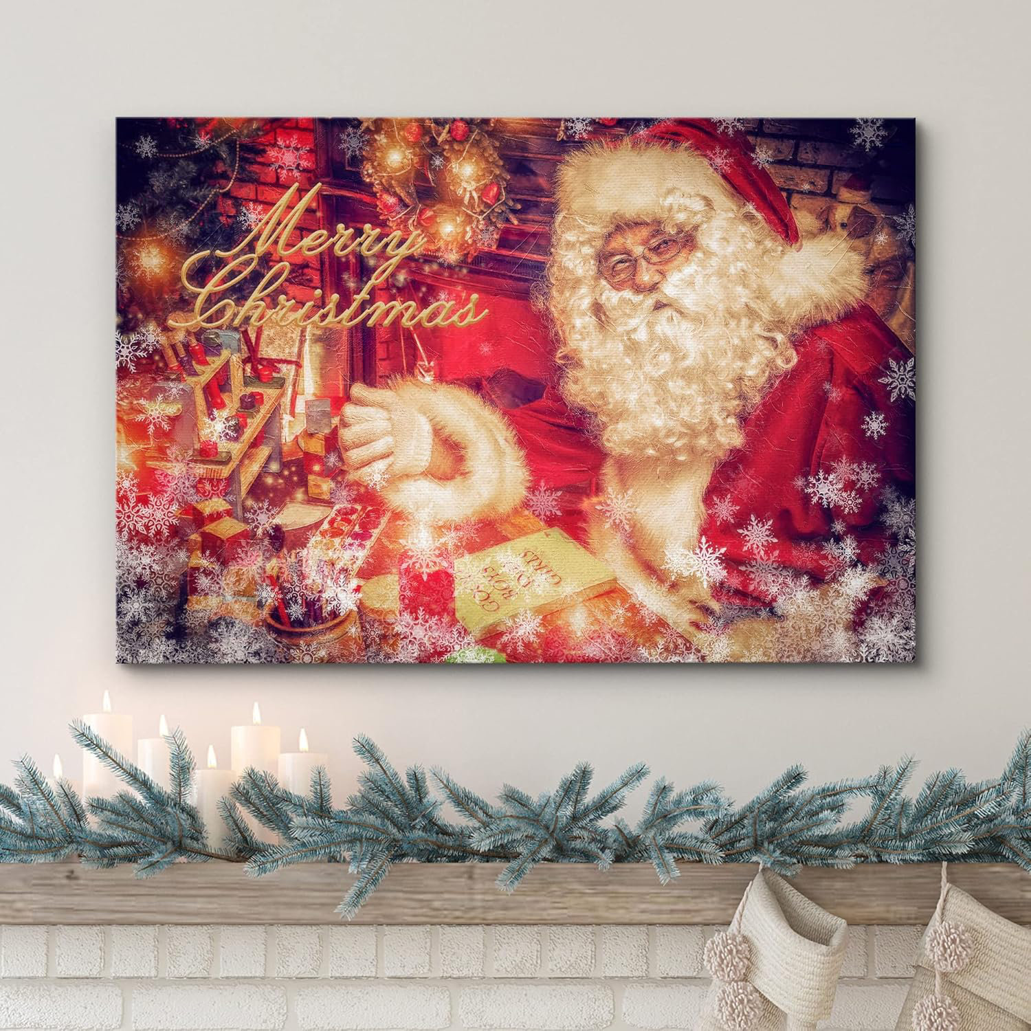 IDEA4WALL Merry Christmas Lights Santa Claus Celebrations \u0026 Holidays Decor  Illustrations Modern Art | Wayfair, image size:1500x1500