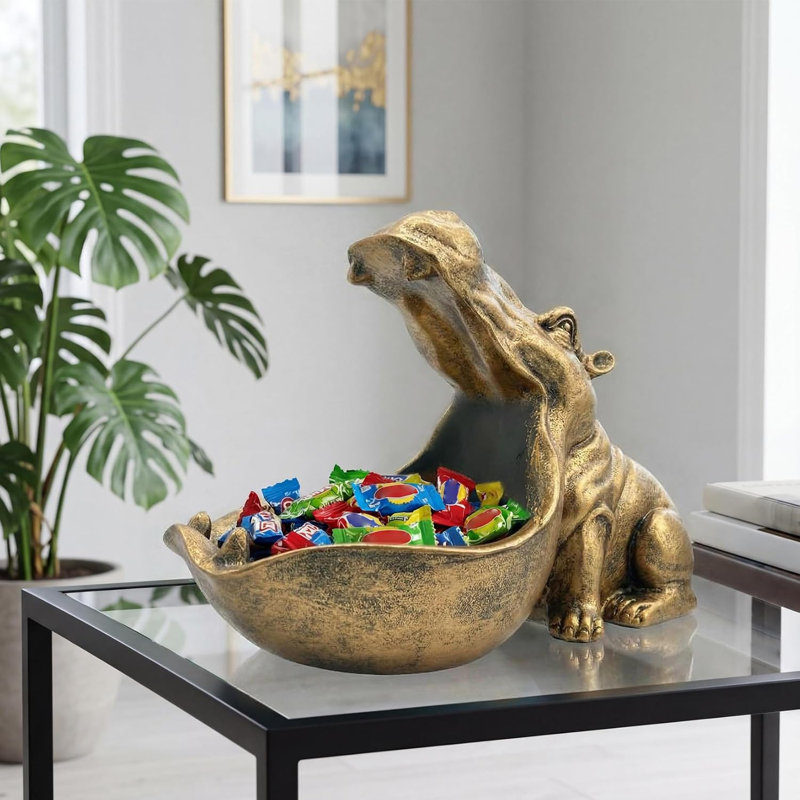 Figurine décorative Hippopotame en résine, pot à bonbons, ensemble de 3, Vintage Gold