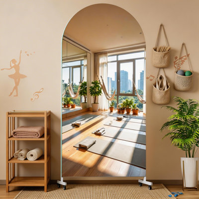 Miroir de 75 po x 32 po avec roulettes pour la maison et la salle de sport