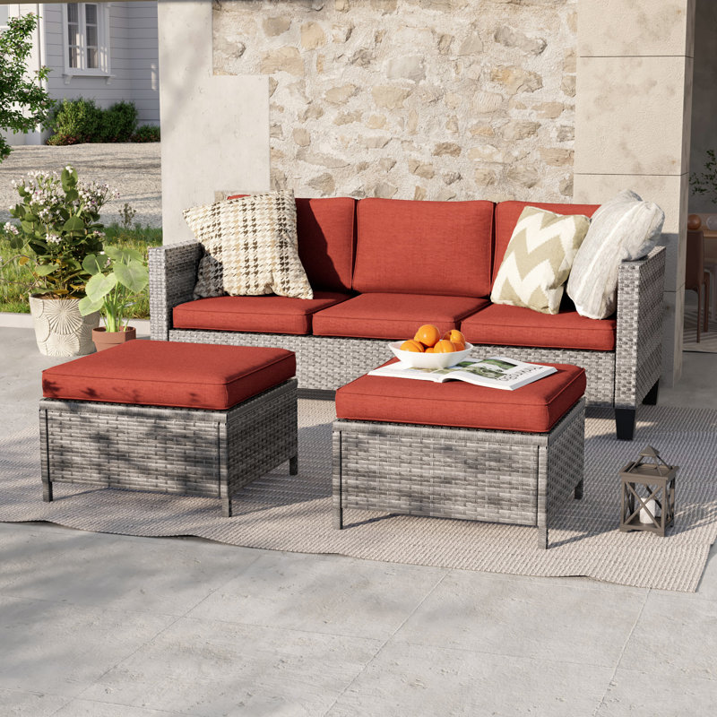 Iga 3 - Person Patio Conversation Set with Cushions, Gray, Brick Red