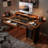 Black&Walnut Rectangular Solid Wood with 2 drawers desk-110774524