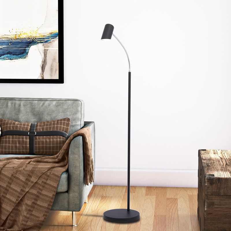 Lampe sur pied Thea, Noir satiné / chrome, Noir satiné