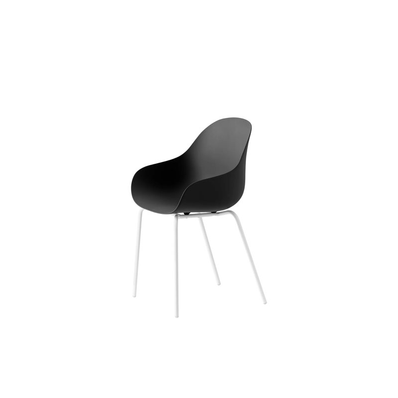 Fauteuil Academy avec structure en métal et siège en plastique, Noir mat, Blanc optique mat