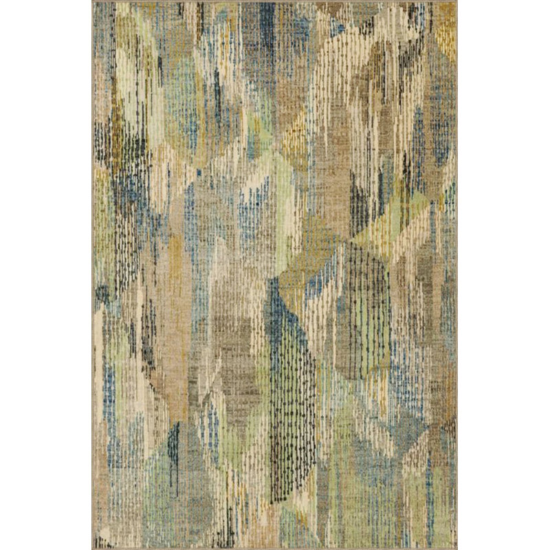 Decorative Washable Carpet With Yellow Flowing Motif, Rectangle 5' x 9'11"
