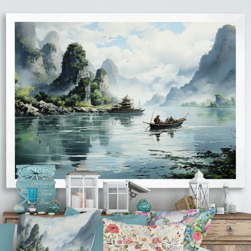 Vietnam Misty Mountains River, reproduction d'art sur toile, H 16 po x l 32 po x P 1 po, Cadre photo blanc